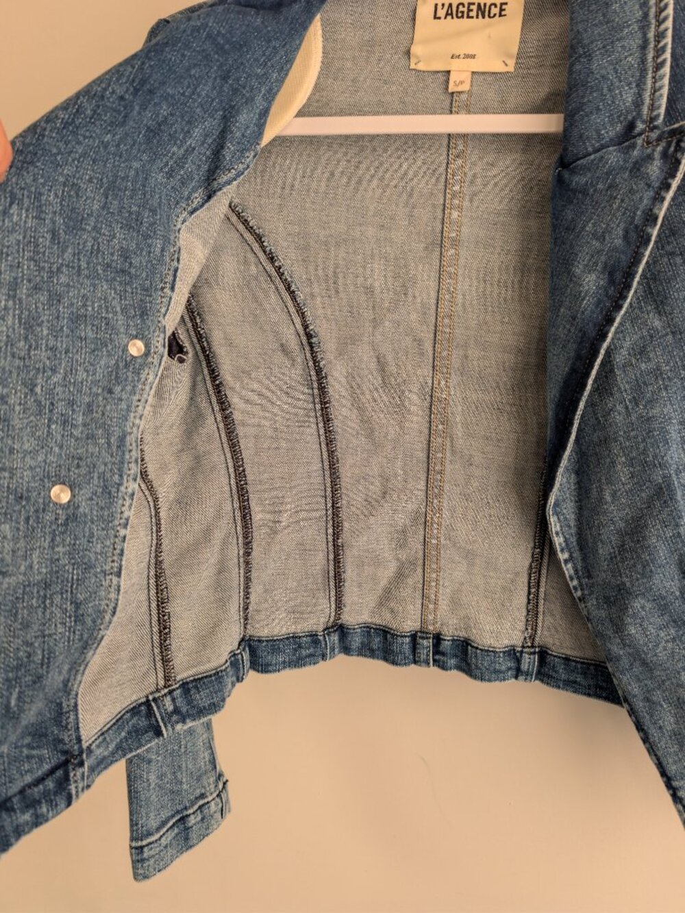 L'Agence Wayne Denim Cropped Blazer Jacket - Picture 15 of 16